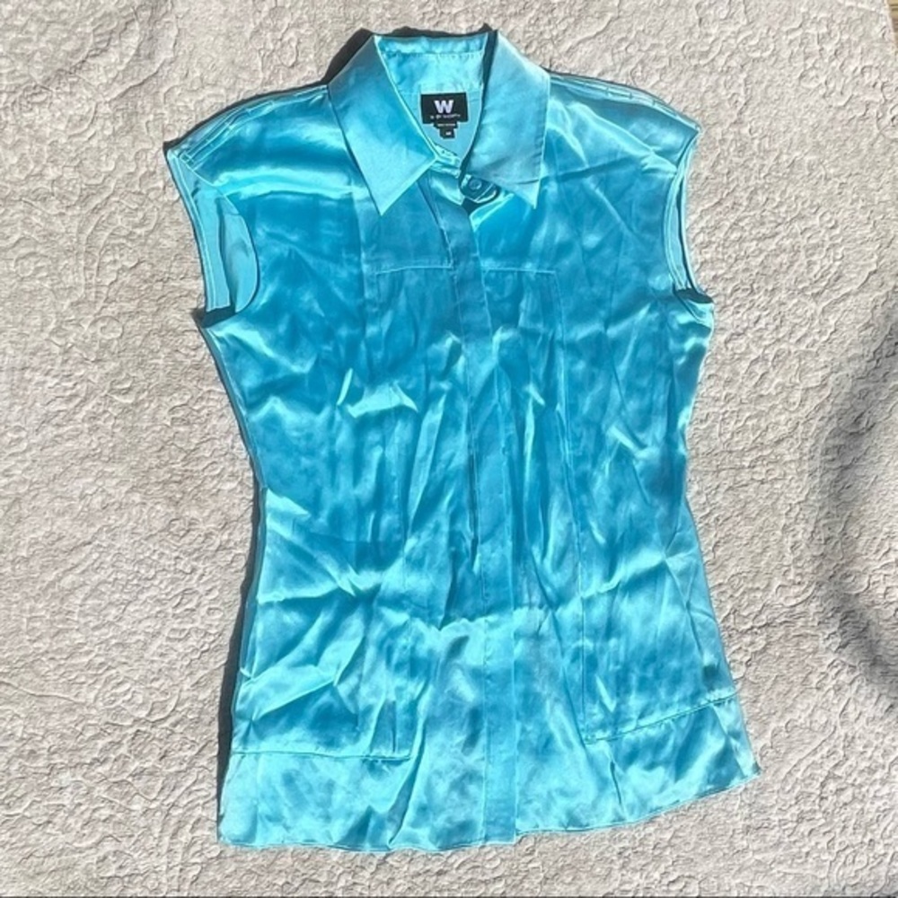 W by Worth Silk Sleeveless Shirt with collar - Blue - XP